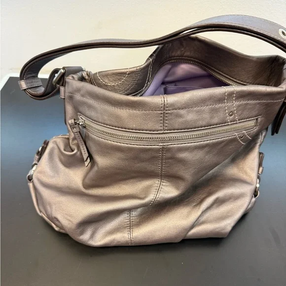 Coach Gray Silver Leather Studded Embossed Shoulder Crossbody Bag - Picture 4 of 7